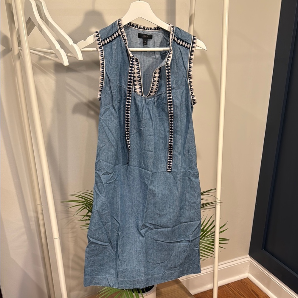 J. Crew Denim Dress with Geometric Trim